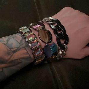 💙2 rainbow sparkle bracelets and 1 link chain bracelet